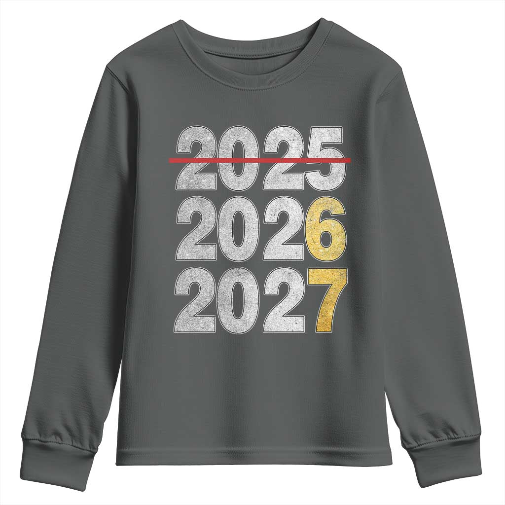 Funny 67 New Year Youth Sweatshirt Happy New Year 2026 2027 Six Seven Meme Faux Glitter Effect Printed TS11 Dark Heather Print Your Wear