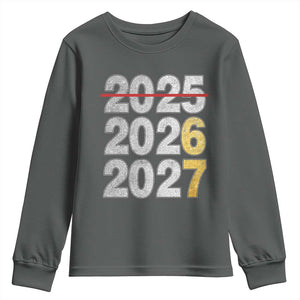 Funny 67 New Year Youth Sweatshirt Happy New Year 2026 2027 Six Seven Meme Faux Glitter Effect Printed TS11 Dark Heather Print Your Wear