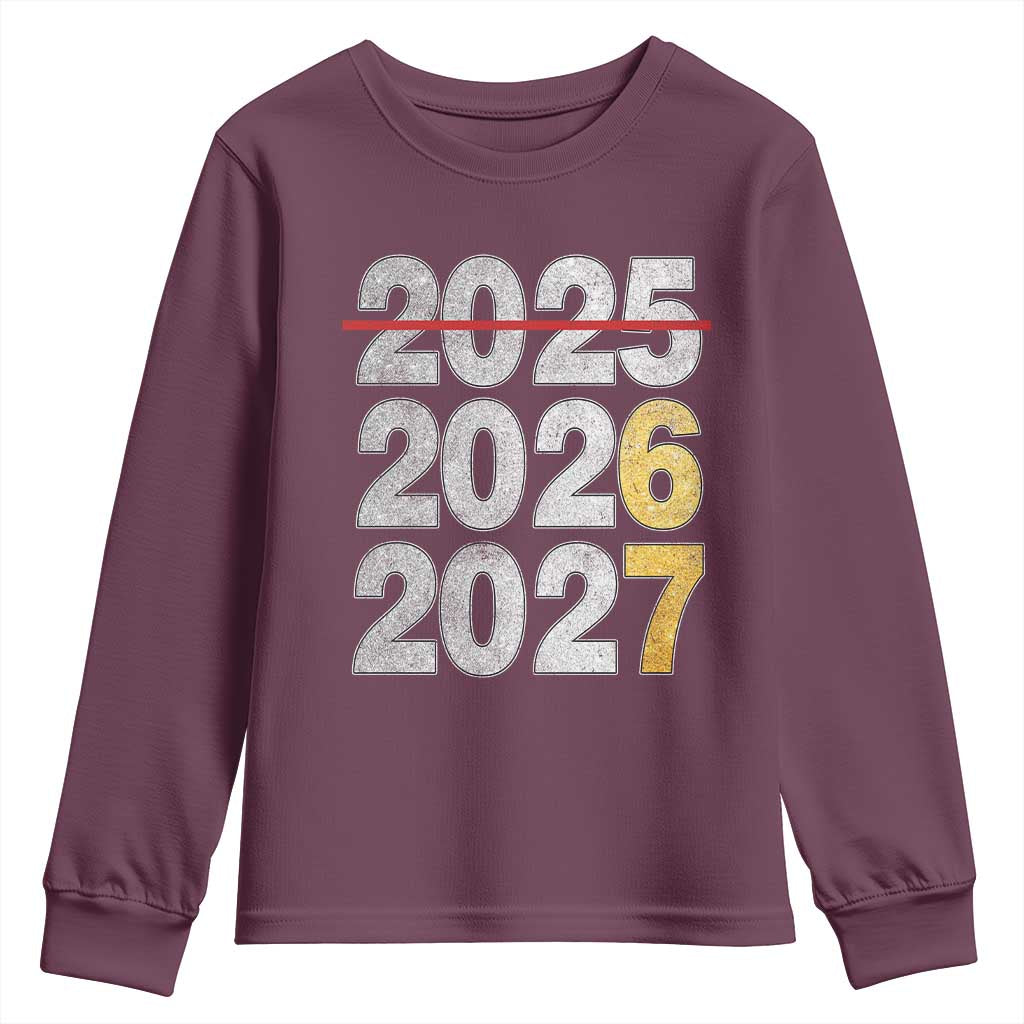 Funny 67 New Year Youth Sweatshirt Happy New Year 2026 2027 Six Seven Meme Faux Glitter Effect Printed TS11 Maroon Print Your Wear