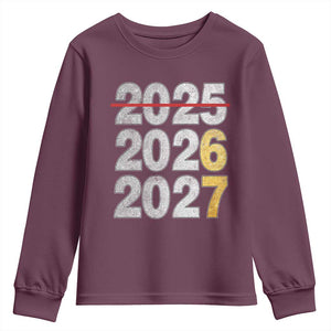 Funny 67 New Year Youth Sweatshirt Happy New Year 2026 2027 Six Seven Meme Faux Glitter Effect Printed TS11 Maroon Print Your Wear