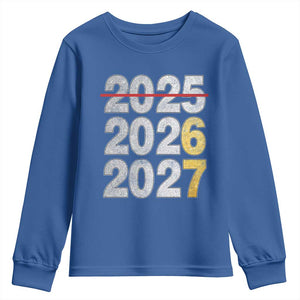 Funny 67 New Year Youth Sweatshirt Happy New Year 2026 2027 Six Seven Meme Faux Glitter Effect Printed TS11 Royal Blue Print Your Wear