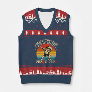 Funny Six Seven 67 New Year V-Neck Knit Sweater Vest The Next Two Years Are Literally 2026 And 2027 TS11 Navy Red Print Your Wear