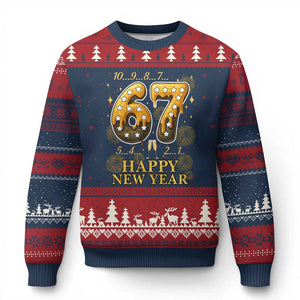 Funny 67 New Years Eve Ugly Christmas Sweater Countdown New Year Party 2026 Six Seven Meme TS11 Navy Red Print Your Wear
