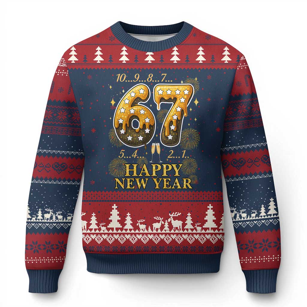 Funny 67 New Years Eve Ugly Christmas Sweater Countdown New Year Party 2026 Six Seven Meme TS11 Navy Red Print Your Wear