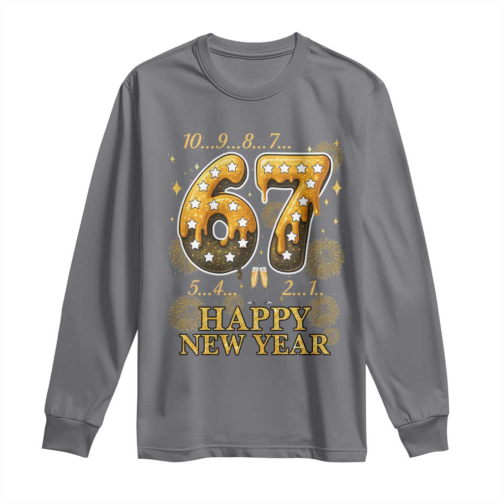 Funny 67 New Years Eve Long Sleeve Shirt Countdown New Year Party 2026 Six Seven Meme TS11 Charcoal Print Your Wear