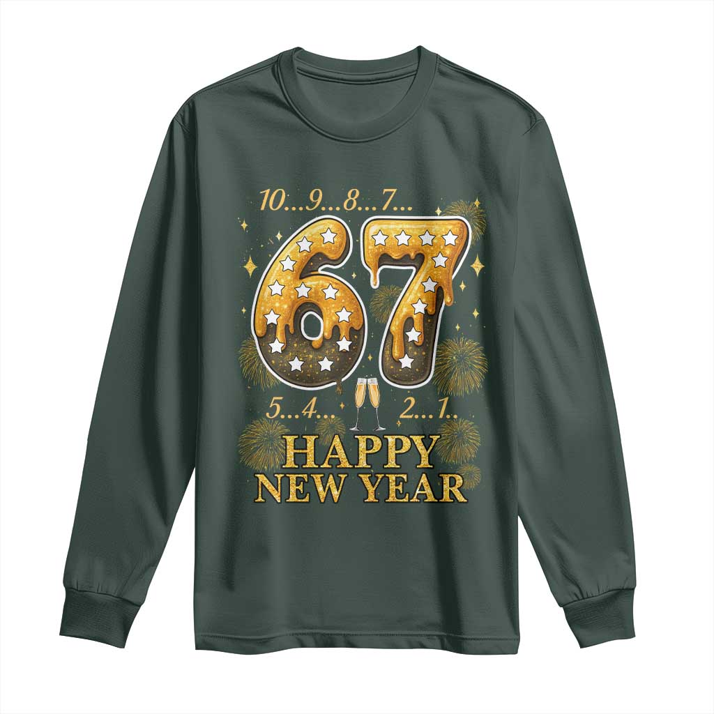 Funny 67 New Years Eve Long Sleeve Shirt Countdown New Year Party 2026 Six Seven Meme TS11 Dark Forest Green Print Your Wear