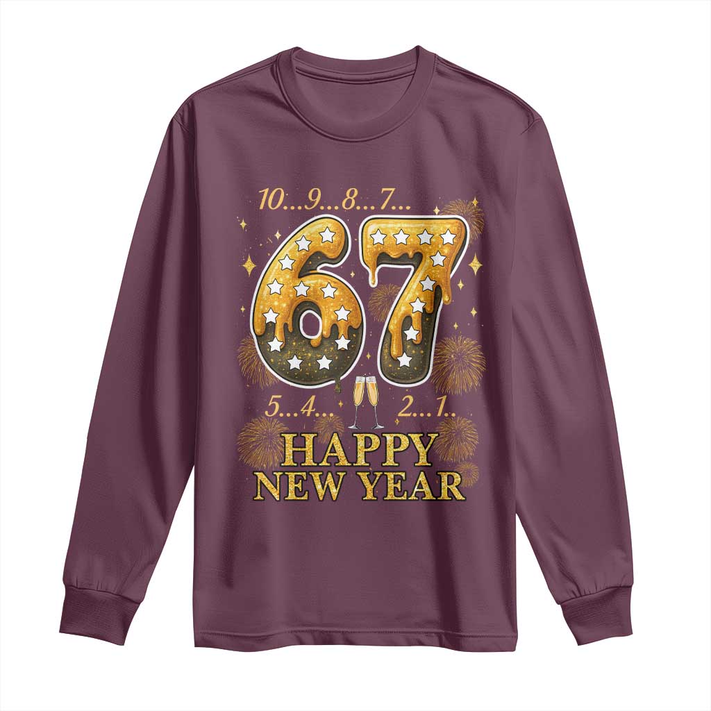 Funny 67 New Years Eve Long Sleeve Shirt Countdown New Year Party 2026 Six Seven Meme TS11 Maroon Print Your Wear