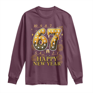 Funny 67 New Years Eve Long Sleeve Shirt Countdown New Year Party 2026 Six Seven Meme TS11 Maroon Print Your Wear