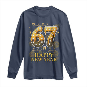 Funny 67 New Years Eve Long Sleeve Shirt Countdown New Year Party 2026 Six Seven Meme TS11 Navy Print Your Wear