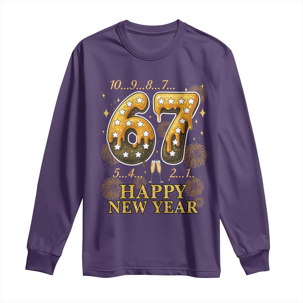 Funny 67 New Years Eve Long Sleeve Shirt Countdown New Year Party 2026 Six Seven Meme TS11 Purple Print Your Wear