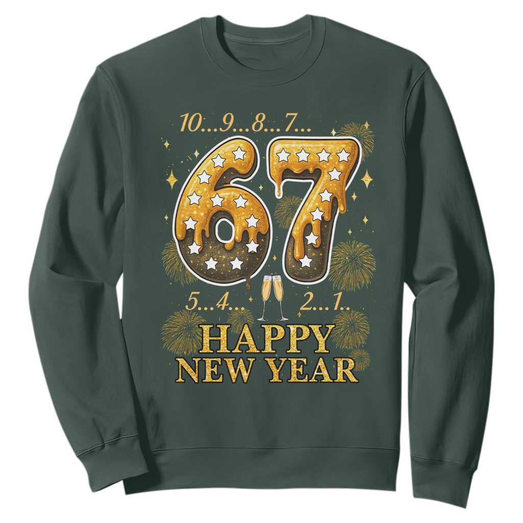 Funny 67 New Years Eve Sweatshirt Countdown New Year Party 2026 Six Seven Meme TS11 Dark Forest Green Print Your Wear