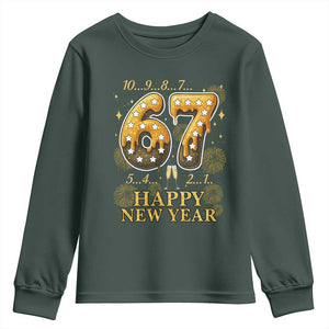 Funny 67 New Years Eve Youth Sweatshirt Countdown New Year Party 2026 Six Seven Meme TS11 Dark Forest Green Print Your Wear