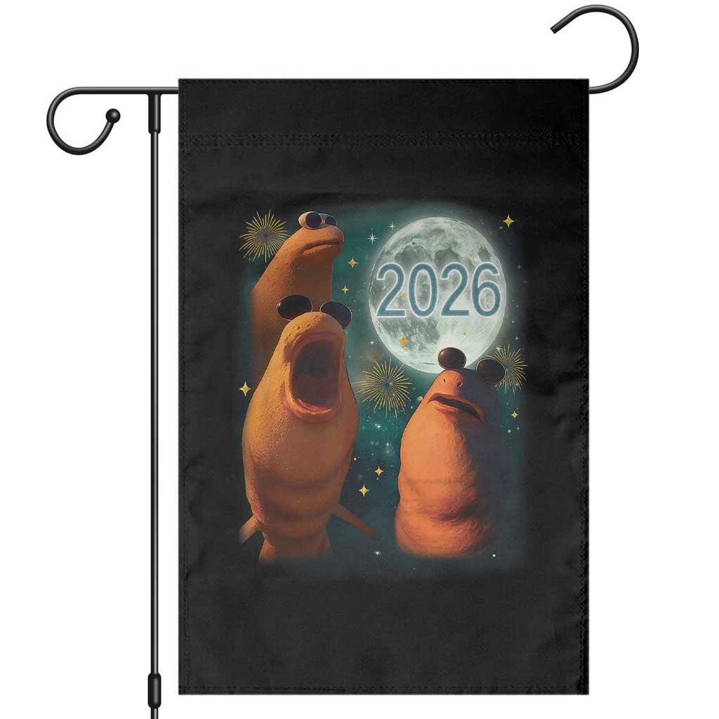 Funny Marcus The Worm New Year Garden Flag Happy New Year 2026 Moon NYE Party TS11 Black Print Your Wear