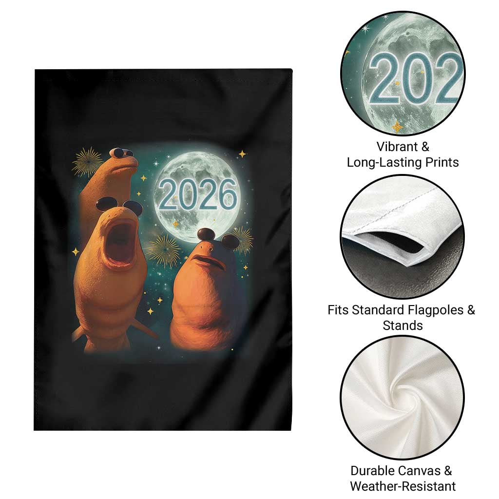 Funny Marcus The Worm New Year Garden Flag Happy New Year 2026 Moon NYE Party TS11 Print Your Wear