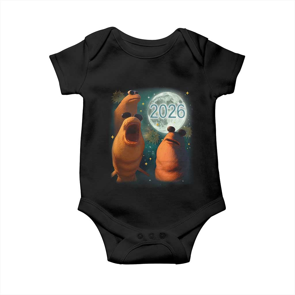 Funny Marcus The Worm New Year Baby Onesie Happy New Year 2026 Moon NYE Party TS11 Black Print Your Wear