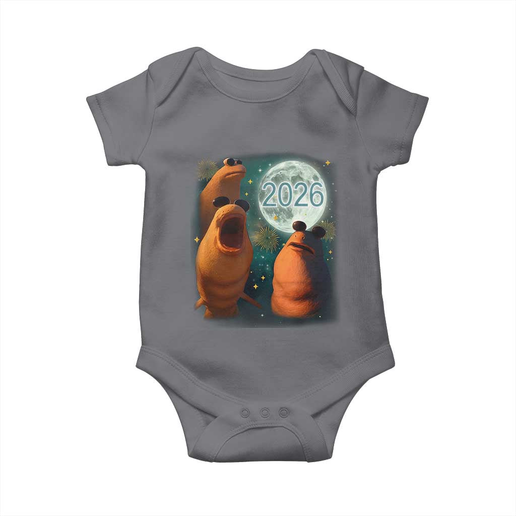 Funny Marcus The Worm New Year Baby Onesie Happy New Year 2026 Moon NYE Party TS11 Charcoal Print Your Wear