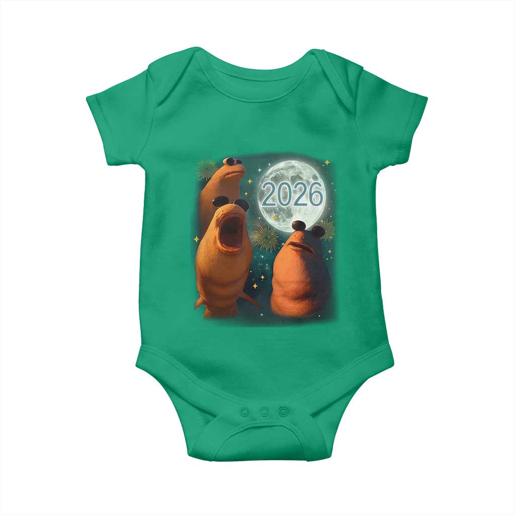 Funny Marcus The Worm New Year Baby Onesie Happy New Year 2026 Moon NYE Party TS11 Irish Green Print Your Wear