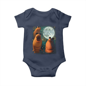 Funny Marcus The Worm New Year Baby Onesie Happy New Year 2026 Moon NYE Party TS11 Navy Print Your Wear