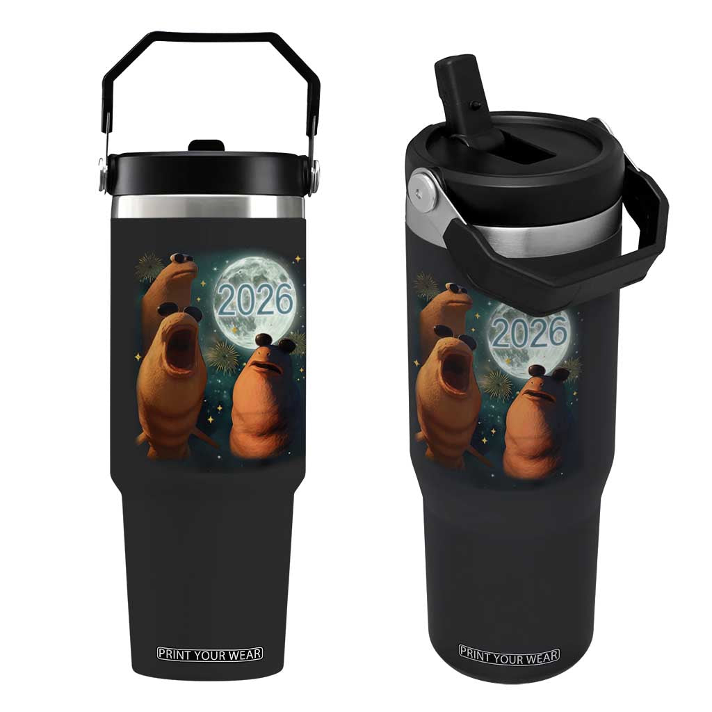 Funny Marcus The Worm New Year Flip Straw Tumbler Happy New Year 2026 Moon NYE Party TS11 One Size: 30 oz Black Print Your Wear