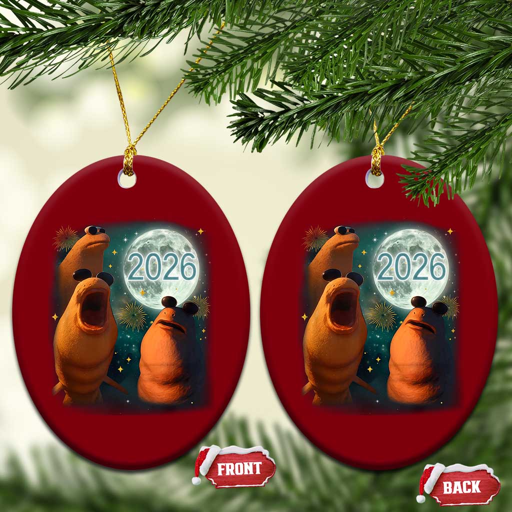 Funny Marcus The Worm New Year Ceramic Ornament Happy New Year 2026 Moon NYE Party TS11 Print Your Wear