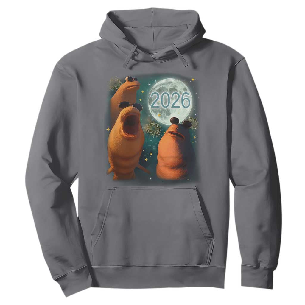 Funny Marcus The Worm New Year Hoodie Happy New Year 2026 Moon NYE Party TS11 Charcoal Print Your Wear