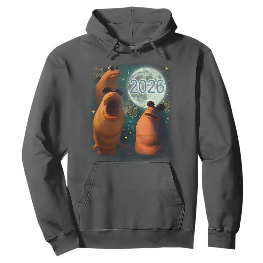 Funny Marcus The Worm New Year Hoodie Happy New Year 2026 Moon NYE Party TS11 Dark Heather Print Your Wear