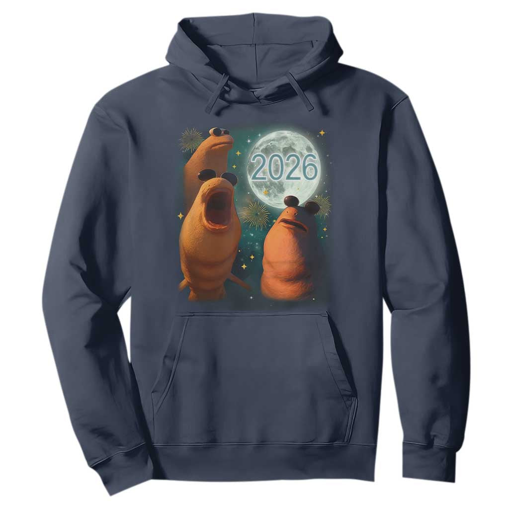 Funny Marcus The Worm New Year Hoodie Happy New Year 2026 Moon NYE Party TS11 Navy Print Your Wear