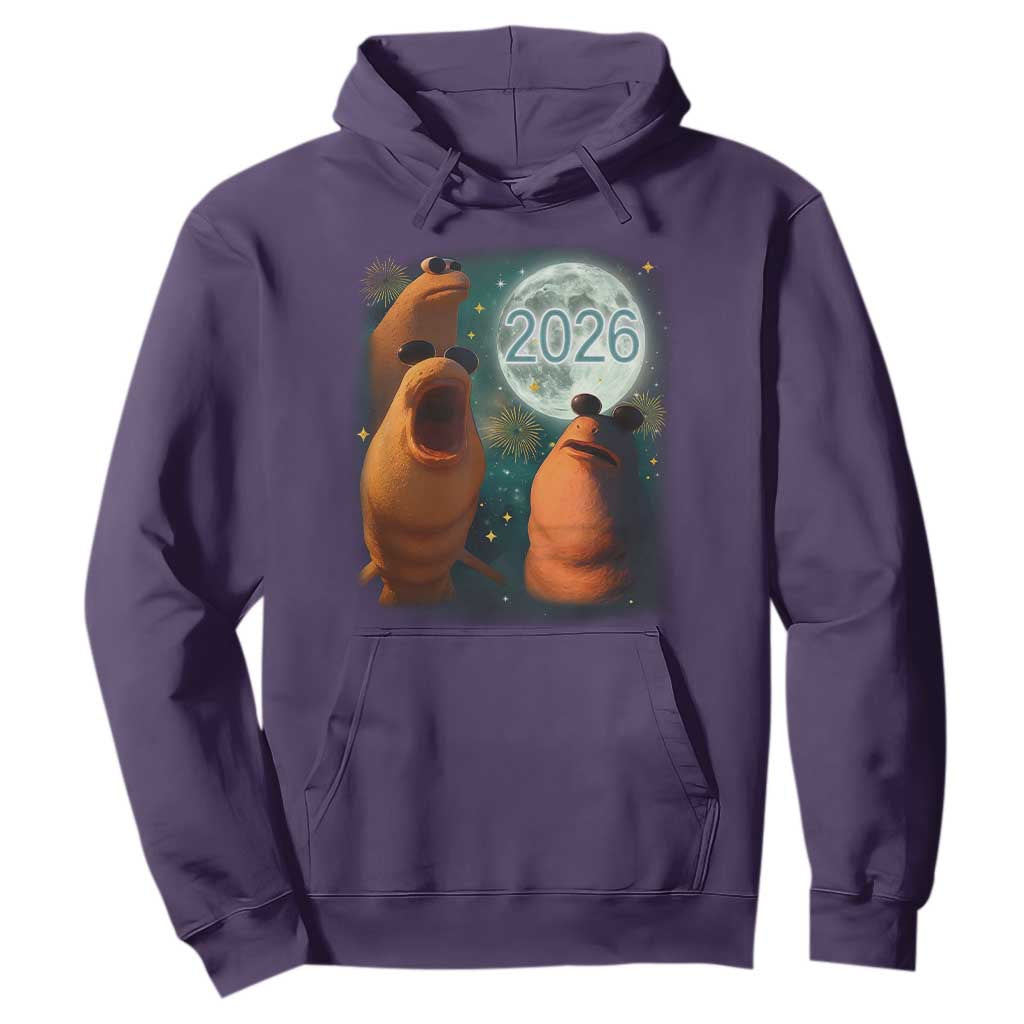 Funny Marcus The Worm New Year Hoodie Happy New Year 2026 Moon NYE Party TS11 Purple Print Your Wear