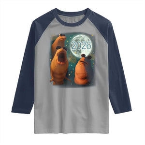Funny Marcus The Worm New Year Raglan Shirt Happy New Year 2026 Moon NYE Party TS11 Sport Gray Navy Print Your Wear