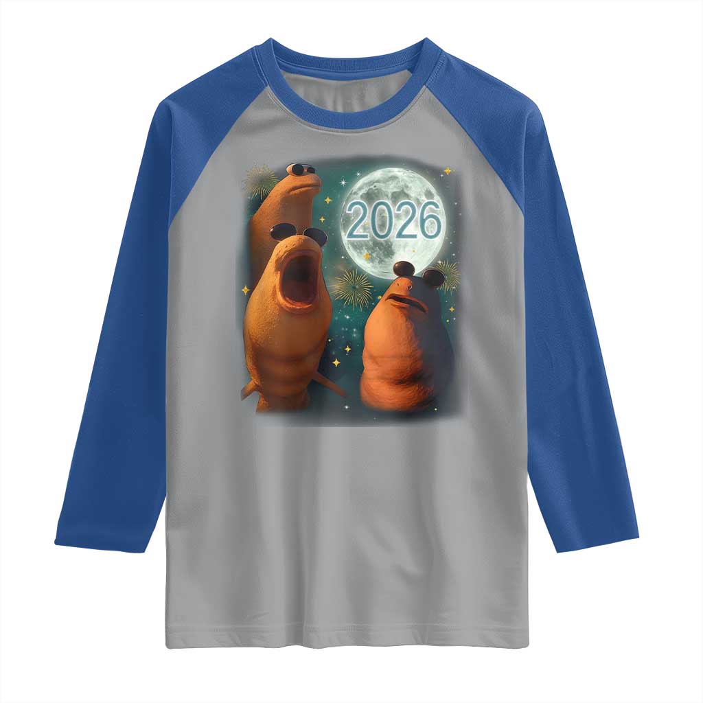 Funny Marcus The Worm New Year Raglan Shirt Happy New Year 2026 Moon NYE Party TS11 Sport Gray Royal Print Your Wear