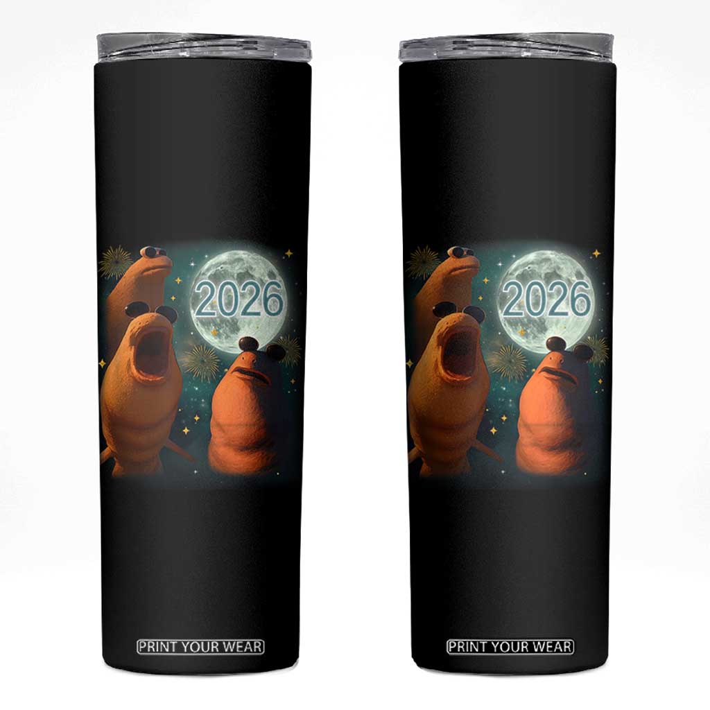 Funny Marcus The Worm New Year Skinny Tumbler Happy New Year 2026 Moon NYE Party TS11 Black Print Your Wear