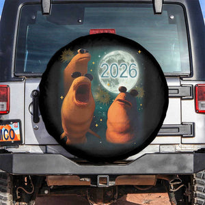Funny Marcus The Worm New Year Spare Tire Cover Happy New Year 2026 Moon NYE Party TS11 No hole Black Print Your Wear