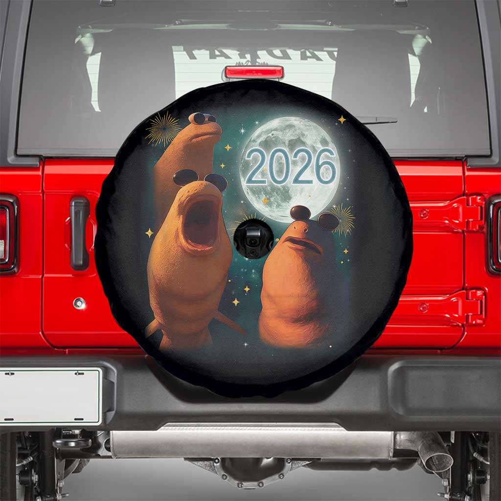 Funny Marcus The Worm New Year Spare Tire Cover Happy New Year 2026 Moon NYE Party TS11 Black Print Your Wear