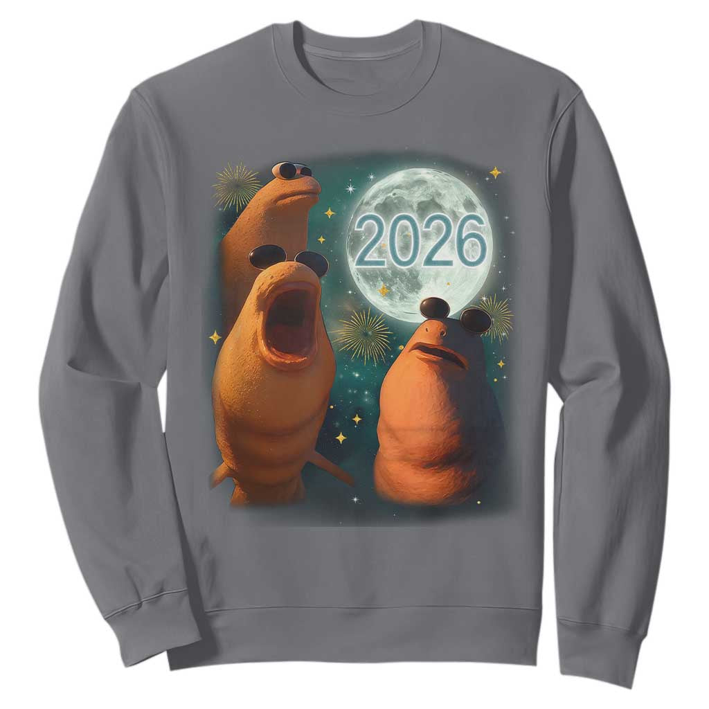 Funny Marcus The Worm New Year Sweatshirt Happy New Year 2026 Moon NYE Party TS11 Charcoal Print Your Wear