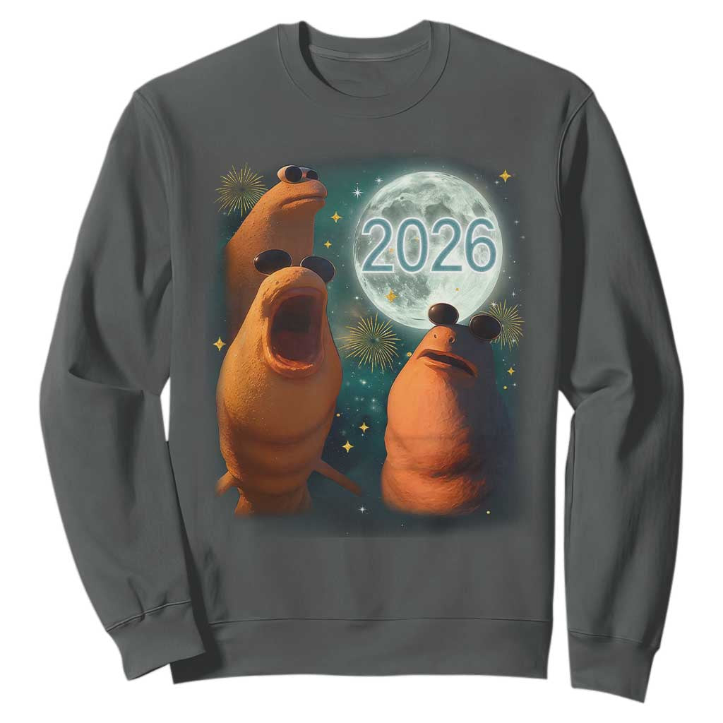 Funny Marcus The Worm New Year Sweatshirt Happy New Year 2026 Moon NYE Party TS11 Dark Heather Print Your Wear