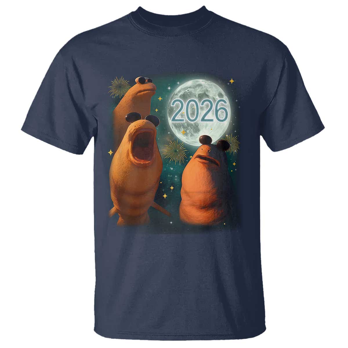 Funny Marcus The Worm New Year T Shirt Happy New Year 2026 Moon NYE Party TS11 Navy Print Your Wear