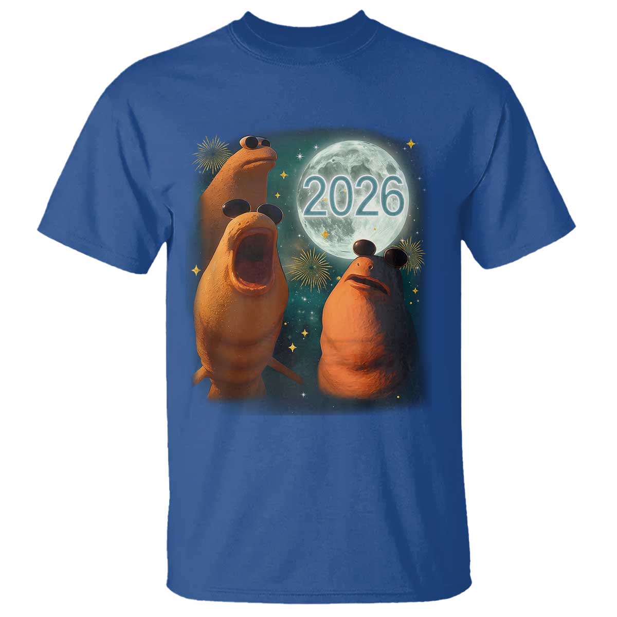Funny Marcus The Worm New Year T Shirt Happy New Year 2026 Moon NYE Party TS11 Royal Blue Print Your Wear