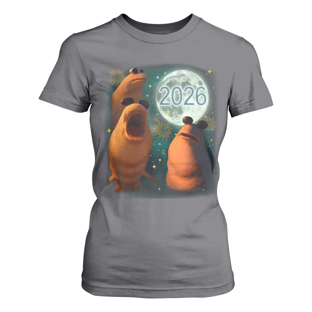 Funny Marcus The Worm New Year T Shirt For Women Happy New Year 2026 Moon NYE Party TS11 Charcoal Print Your Wear