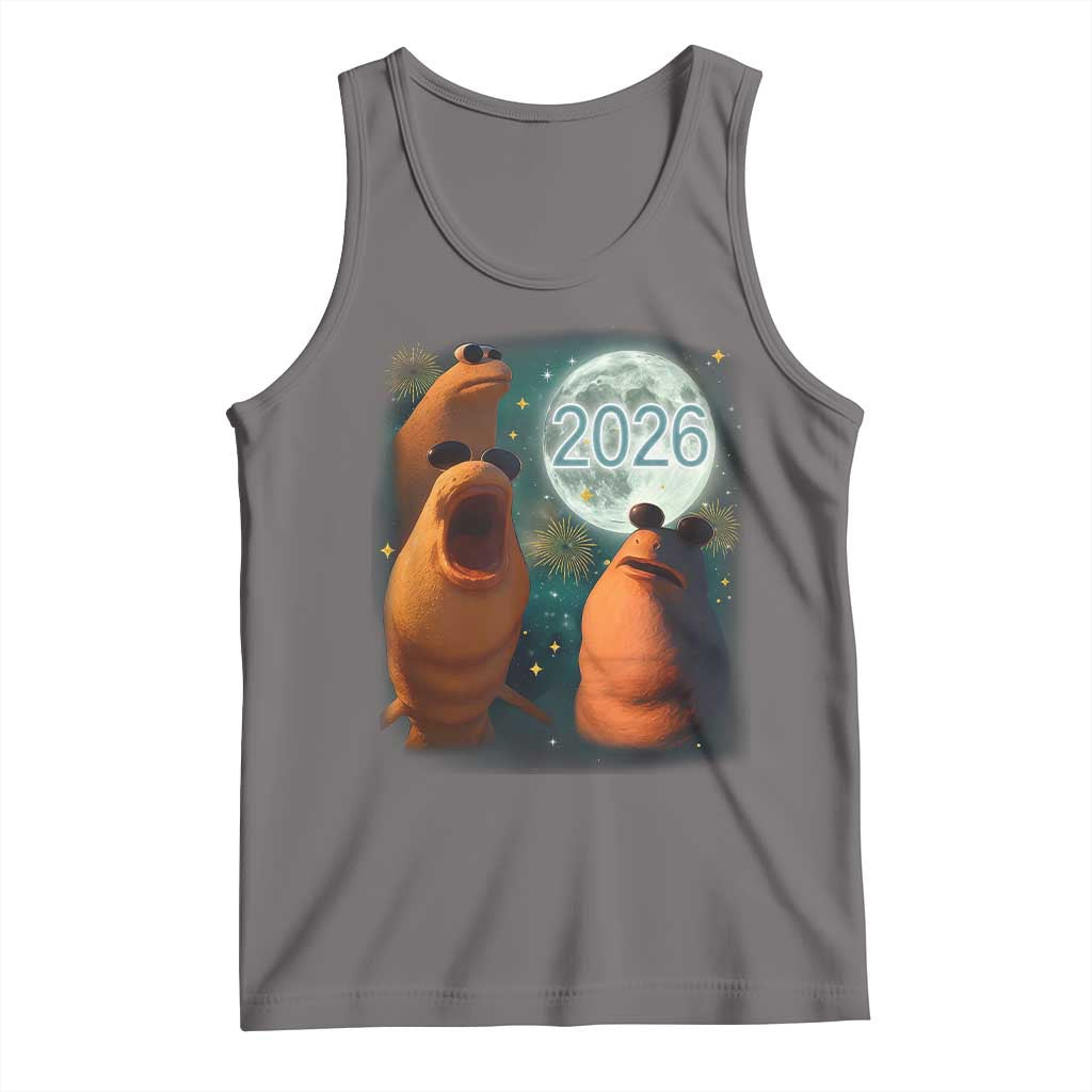 Funny Marcus The Worm New Year Tank Top Happy New Year 2026 Moon NYE Party TS11 Deep Heather Print Your Wear