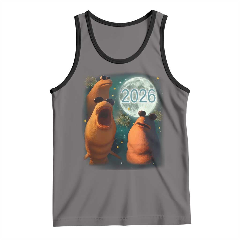 Funny Marcus The Worm New Year Tank Top Happy New Year 2026 Moon NYE Party TS11 Deep Heather Black Print Your Wear