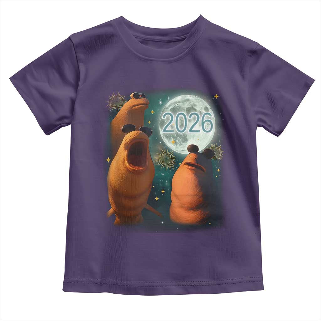 Funny Marcus The Worm New Year Toddler T Shirt Happy New Year 2026 Moon NYE Party TS11 Purple Print Your Wear