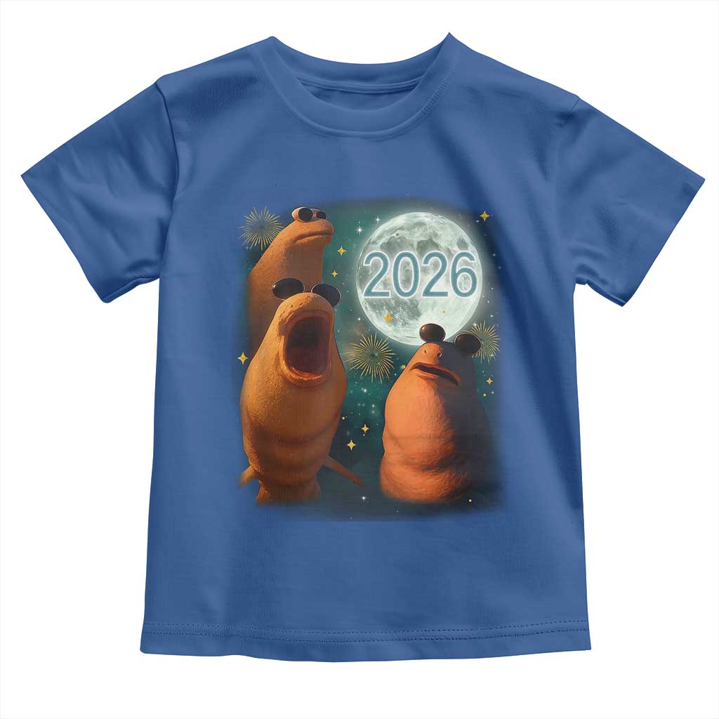 Funny Marcus The Worm New Year Toddler T Shirt Happy New Year 2026 Moon NYE Party TS11 Royal Blue Print Your Wear