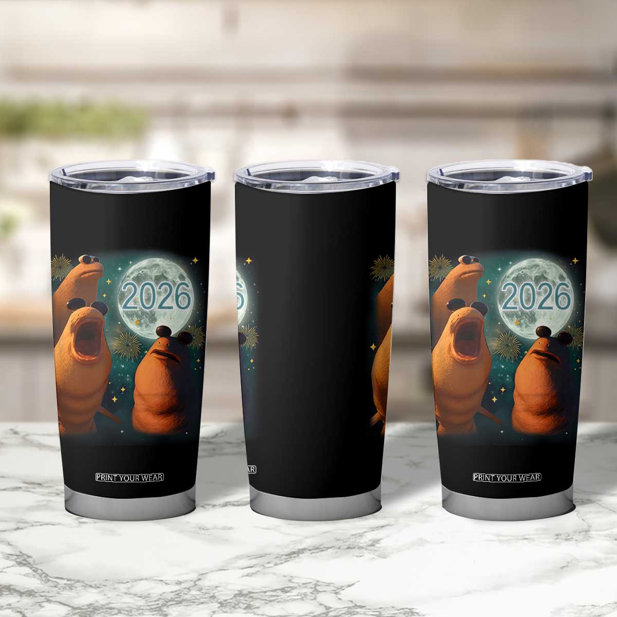 Funny Marcus The Worm New Year Tumbler Cup Happy New Year 2026 Moon NYE Party TS11 Print Your Wear