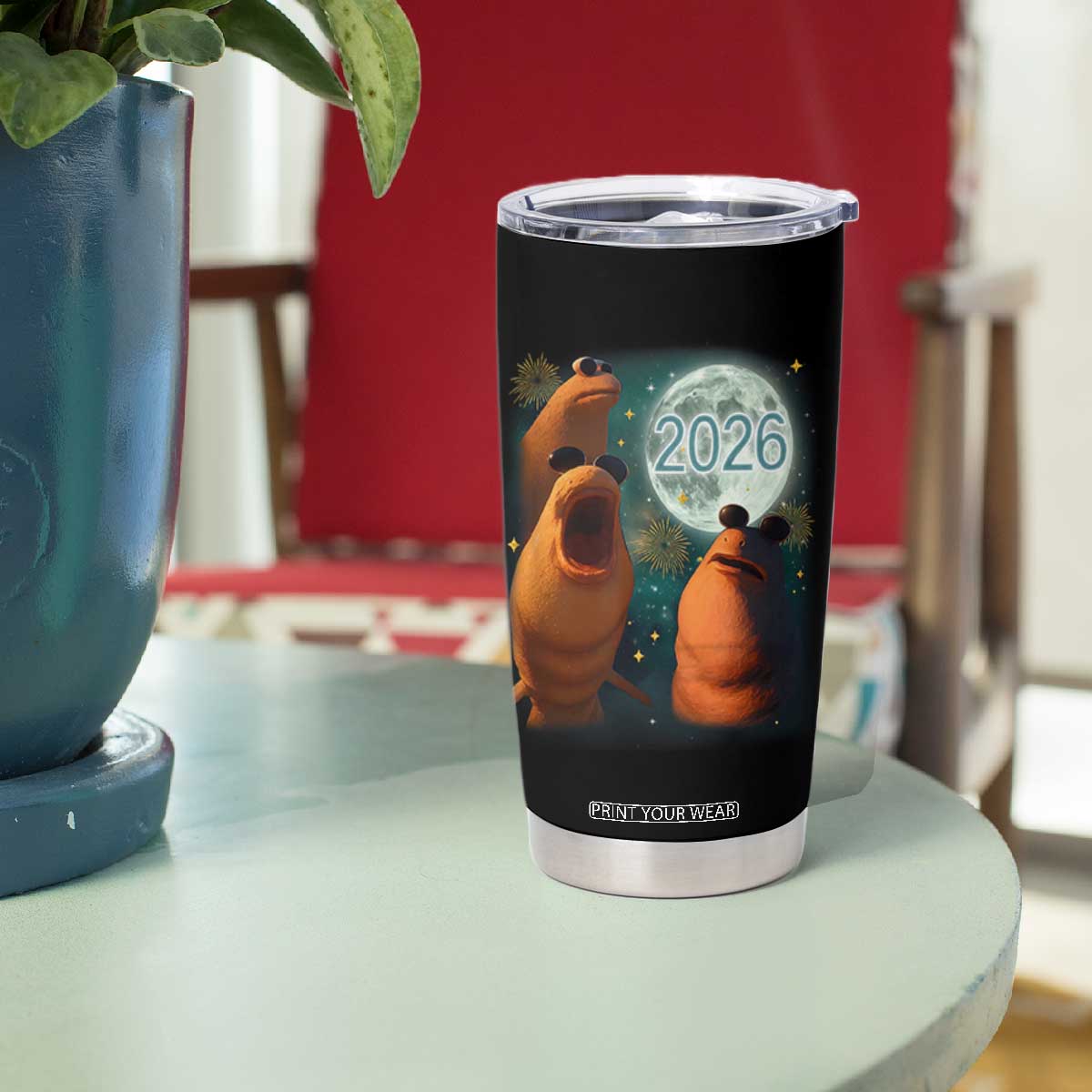 Funny Marcus The Worm New Year Tumbler Cup Happy New Year 2026 Moon NYE Party TS11 Print Your Wear