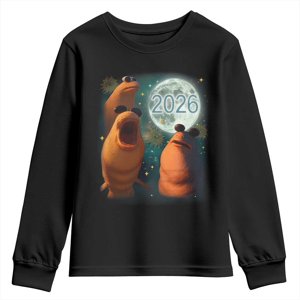 Funny Marcus The Worm New Year Youth Sweatshirt Happy New Year 2026 Moon NYE Party TS11 Black Print Your Wear