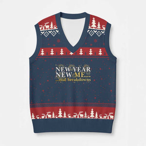 New Year New Me Mental Breakdowns V-Neck Knit Sweater Vest Funny New Year Party Fireworks TS11 Navy Red Print Your Wear