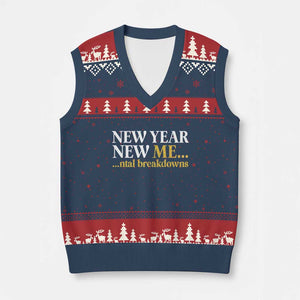 New Year New Me Mental Breakdowns V-Neck Knit Sweater Vest Funny New Year Party Faux Glitter TS11 Navy Red Print Your Wear