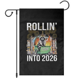 Funny Raccoon Rollin Into 2026 Garden Flag Happy New Year Dumpster Fire TS11 Black Print Your Wear