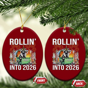 Funny Raccoon Rollin Into 2026 Ceramic Ornament Happy New Year Dumpster Fire TS11 Print Your Wear