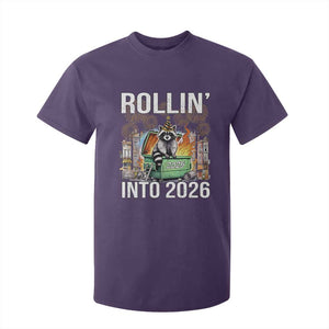 Funny Raccoon Rollin Into 2026 T Shirt For Kid Happy New Year Dumpster Fire TS11 Purple Print Your Wear